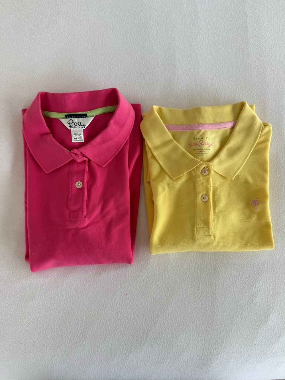 2 Lilly Pulitzer Polo Shirts - Hot Pink & Sunny Yellow. Size L